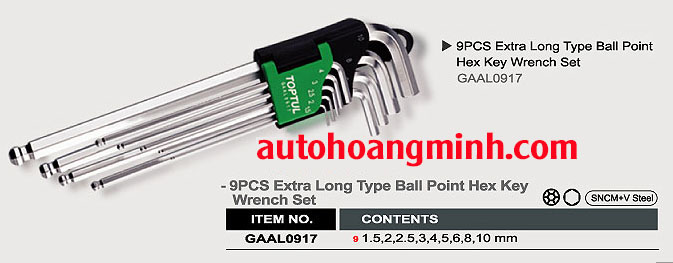 Bộ lục giác đầu bi 9 món dài