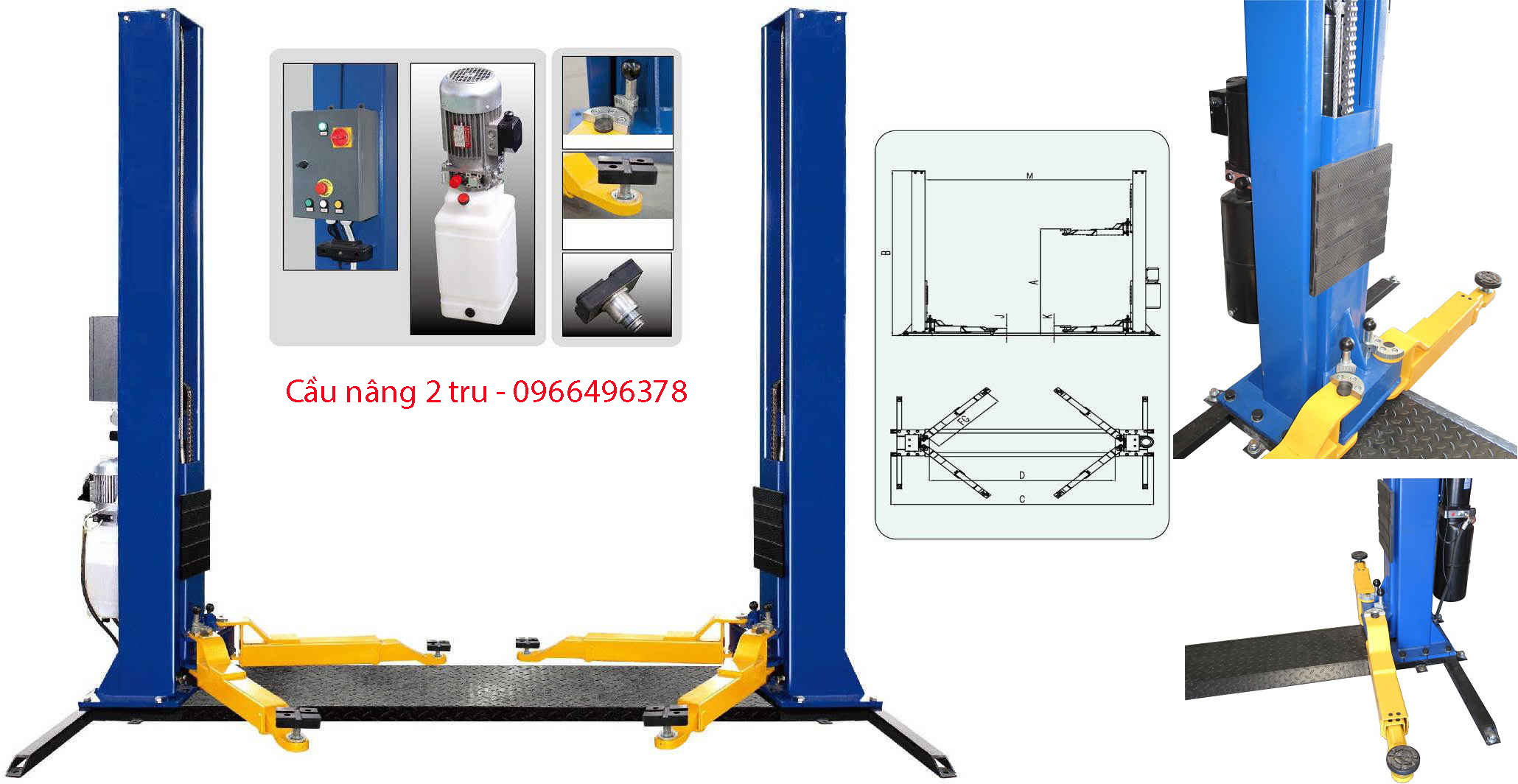 Cầu nâng hai trụ (cáp dưới) dùng hệ thống điều khiển bằng điện