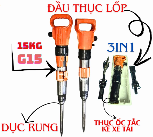 Súng rung đục hơi sử dụng khí nén hạng nặng 3in1